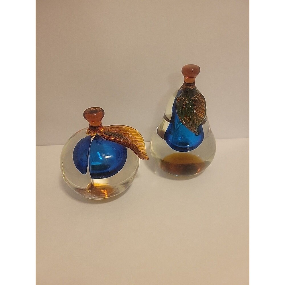 Authentic Murano Glass Pear & Apple Bookends – Hand‑Blown Italian Art Glass
